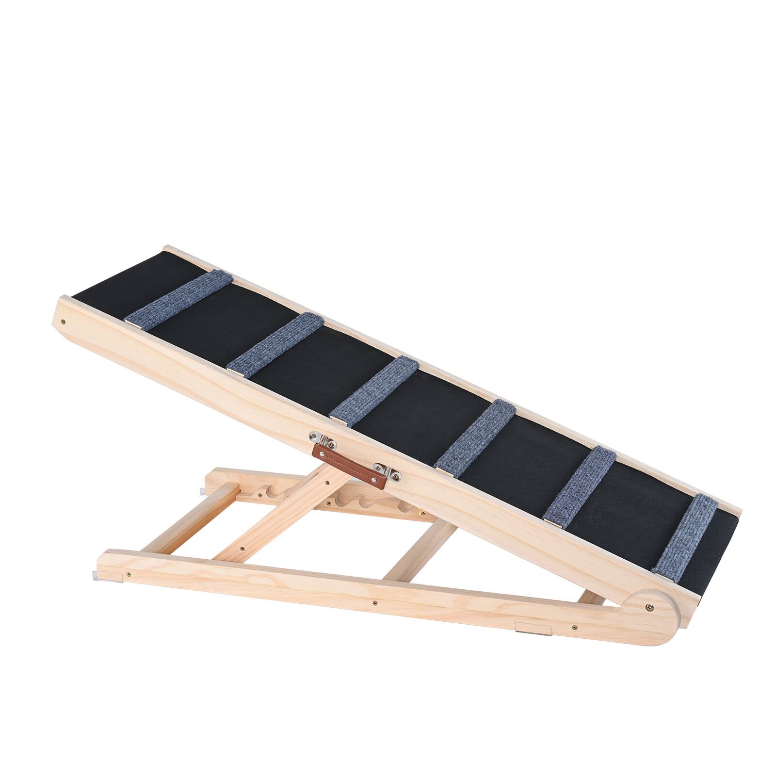 Alt View 5. VEVOR - Dog Ramp, Folding Pet Ramp for Bed, Adjustable Dog Ramp for Small, Large, Old Dogs & Cats, Wooden Pet Ramp - Beige color.