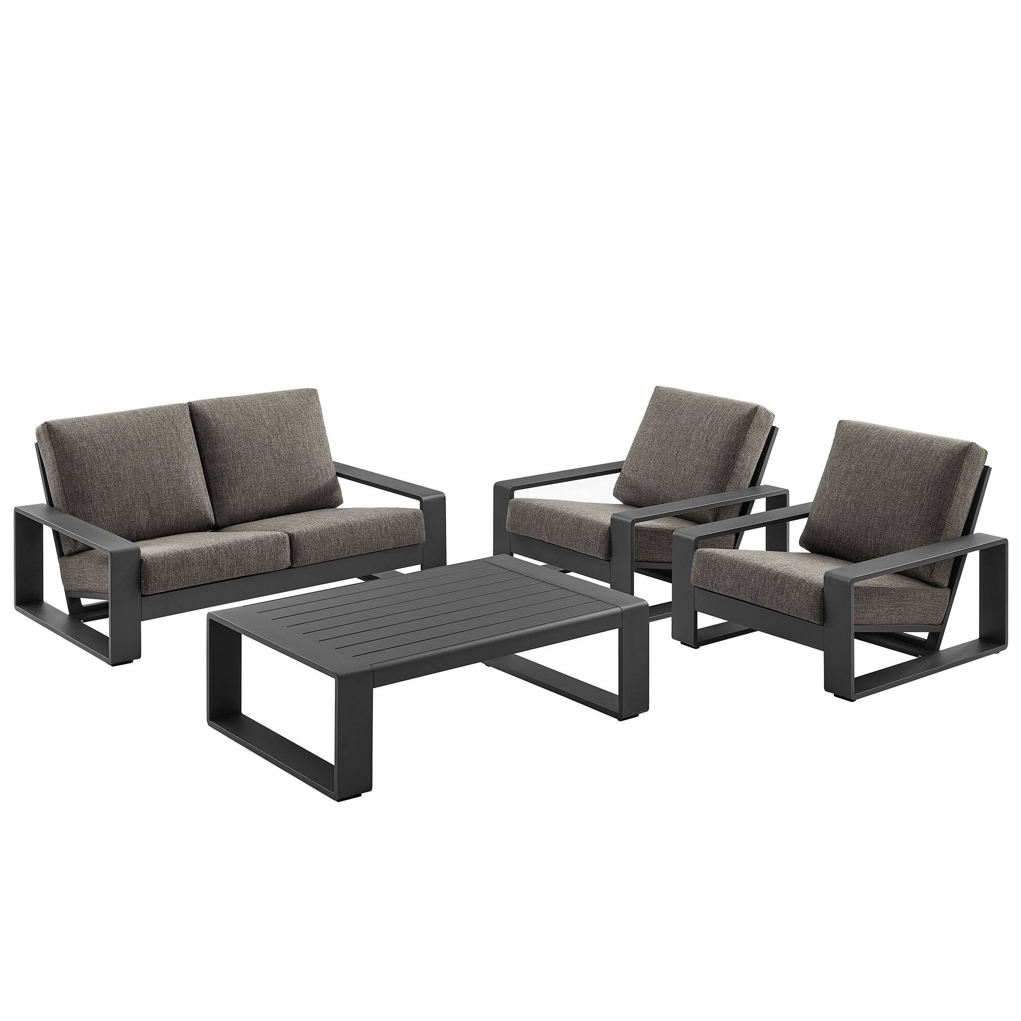Front. Modway - Lirienne 4-Piece Outdoor Patio Aluminum Furniture Set - Powder-Coated Frame, Foam-Cushioned Seats - Smoke.
