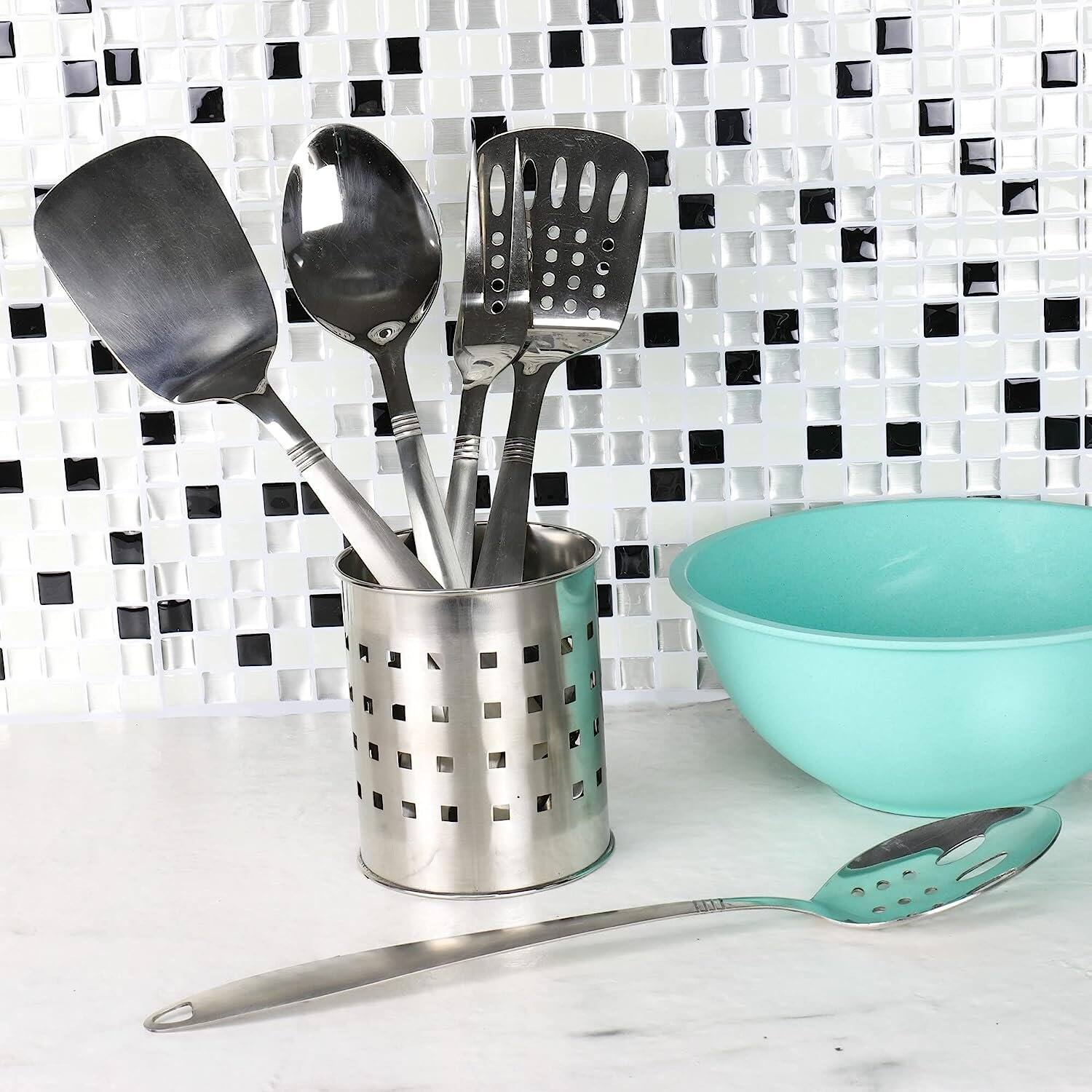 Angle. Chef Craft - 6pc Stainless Steel Kitchen Cooking Tool Set - Silver / Black.