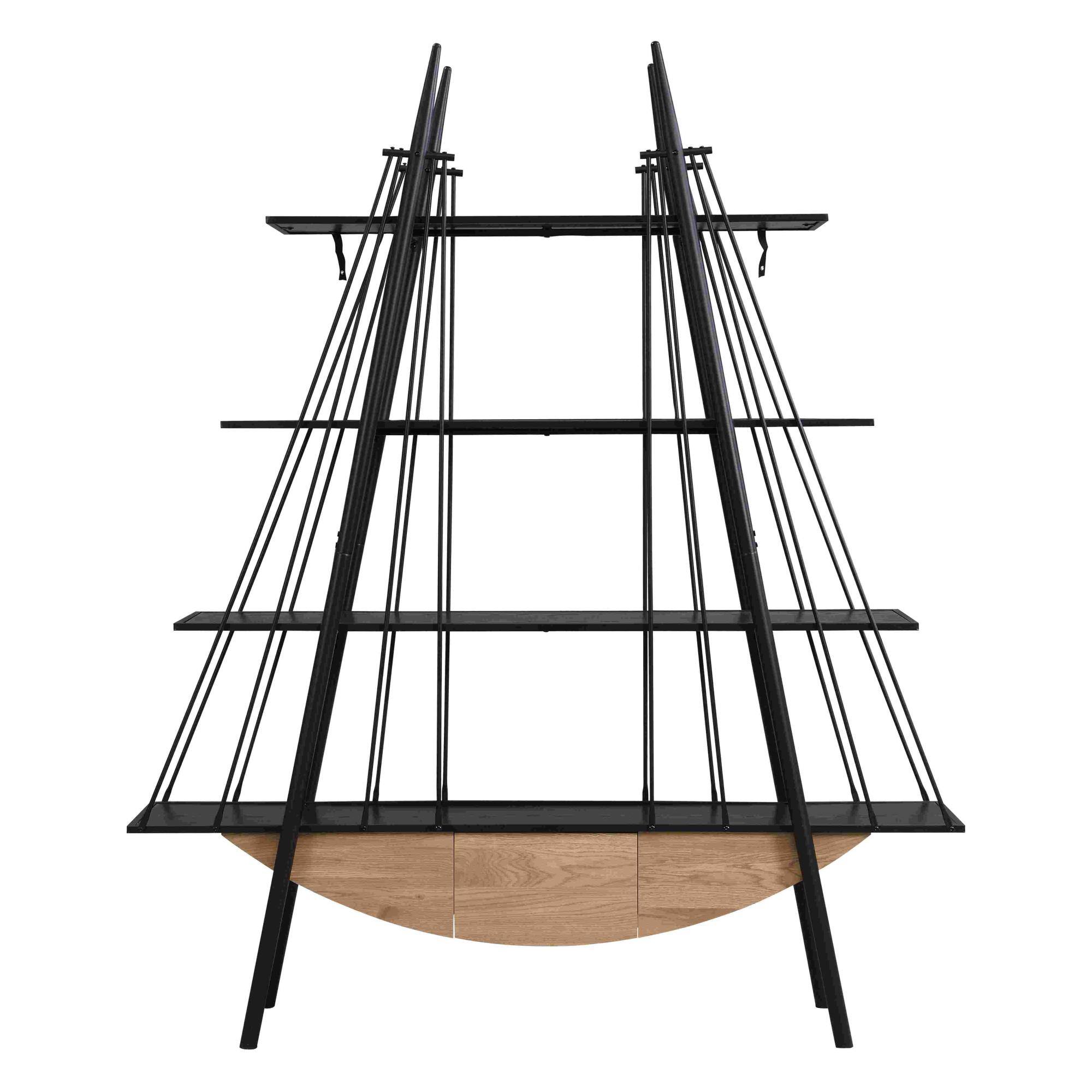 Alt View 4. GOODSILO - Modern Sailboat-Inspired Industrial Bookshelf with Drawer, Freestanding Storage Shelf for Living Room and Office Decor - Black.