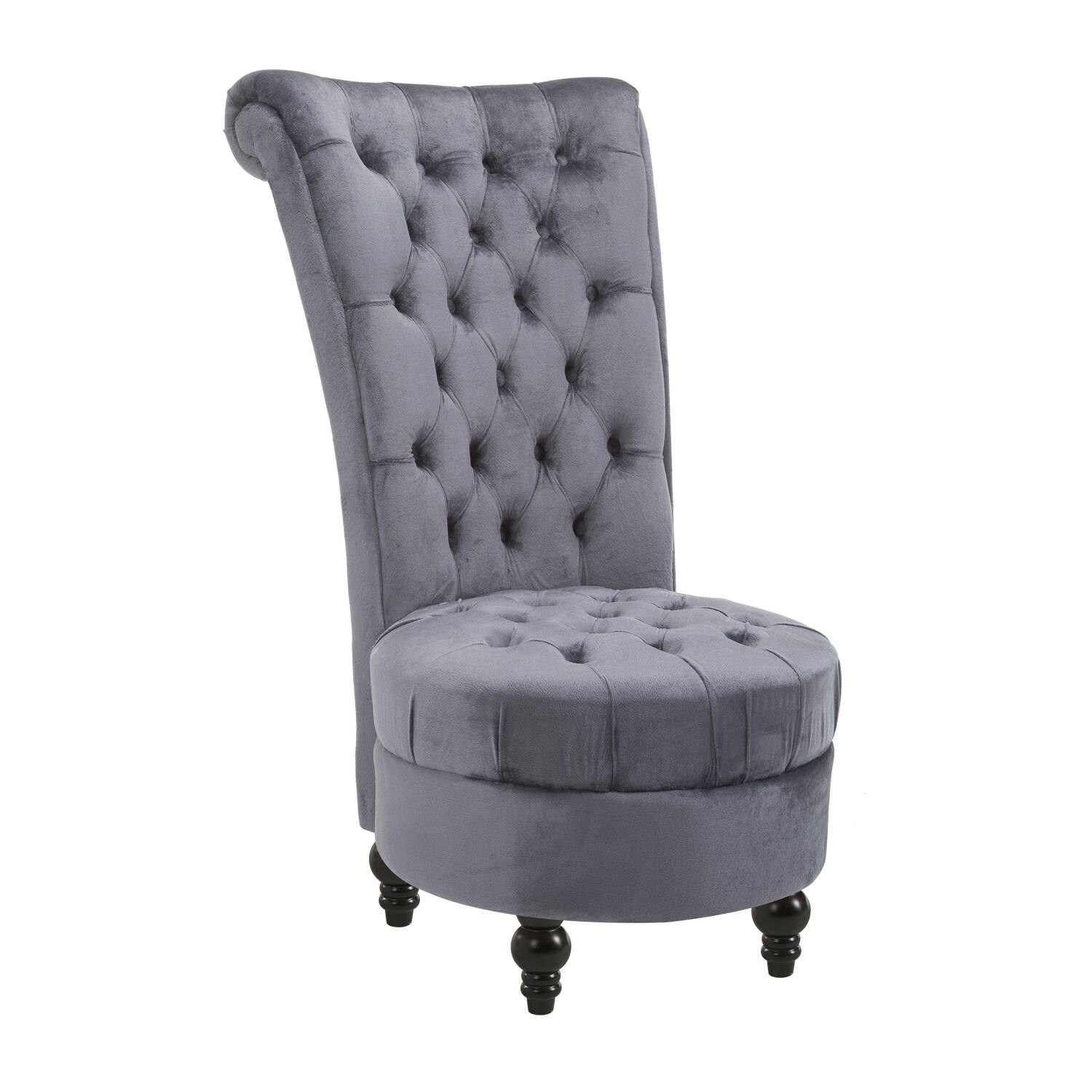 Front. Homcom - High Back Armless Accent Chair, Fabric Upholstered Tufted Chair for Living Room - Grey.