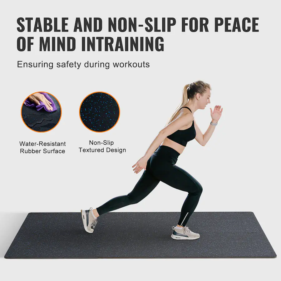 VEVOR 0.56 Inch Thick Gym Floor Mats, 6 Tiles Rubber Top with EVA Foam ...