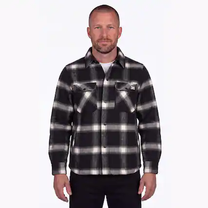 Front. Mobile Warming - Men's Kodiak Plaid Heated Jacket - Black and White.