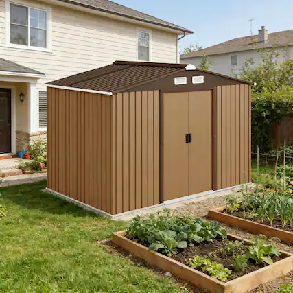 Front. Anysun - 109" Metal Storage Shed with Sliding Doors & Ventilation, Spacious Outdoor Garden Tool Shed for Yard - Yellow.