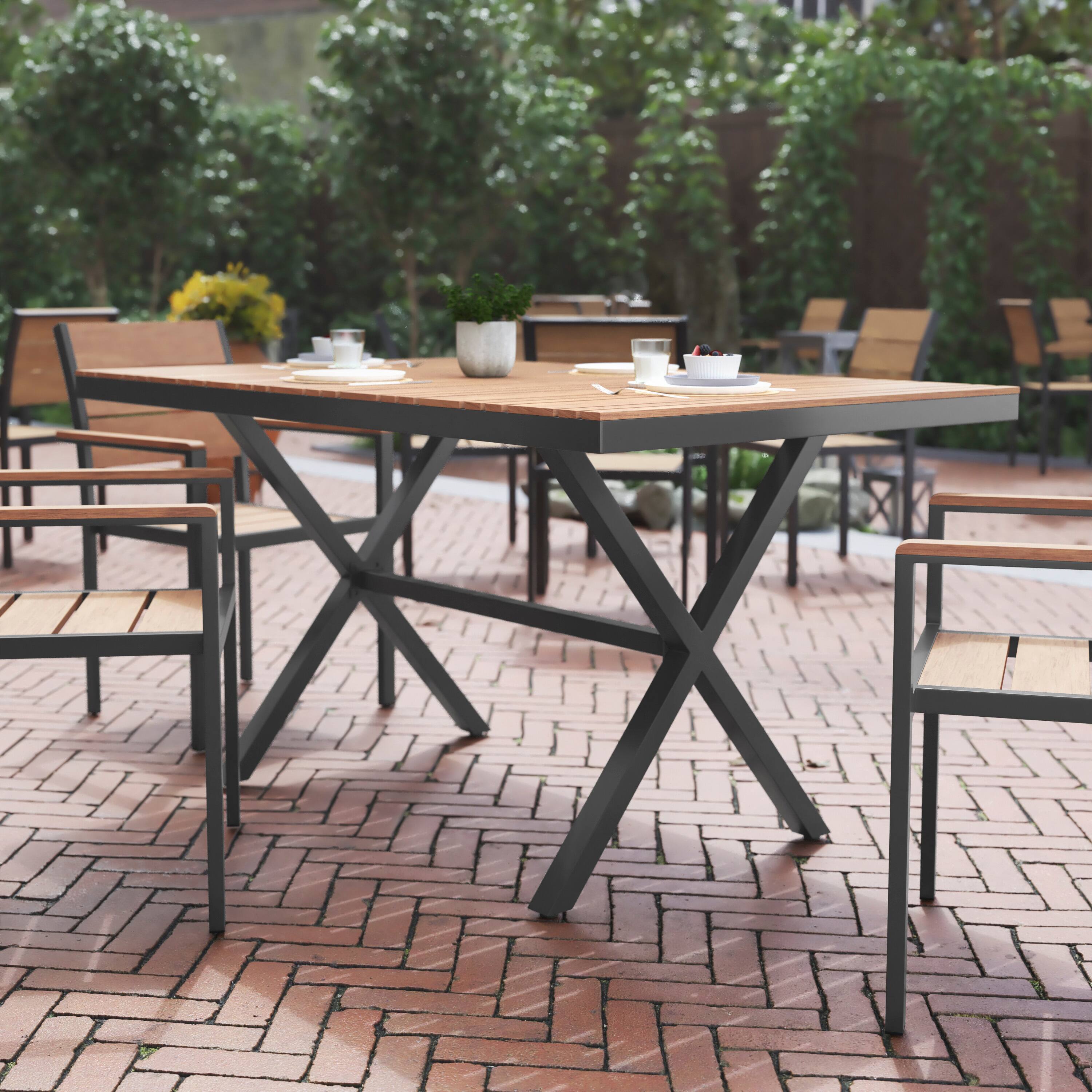 Alt View 1. Flash Furniture - Finch Commercial Grade X-Frame Outdoor Dining Table 59" x 35.5" with Faux Teak Poly Slats and Metal Frame, Natural/Gray - Natural.
