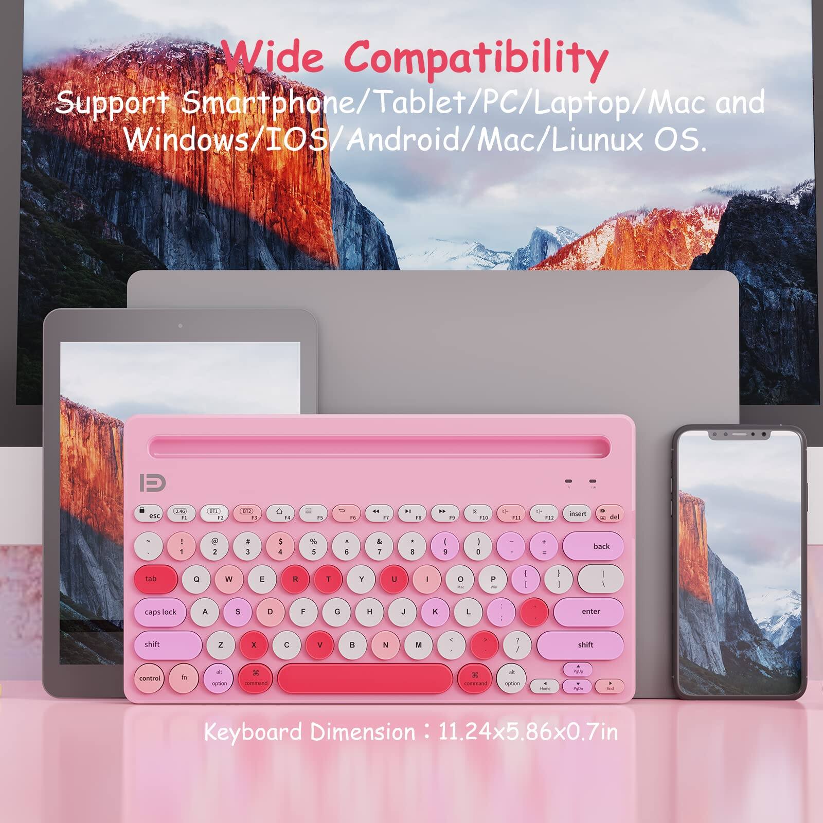 Wide Compatibility  
Support Smartphone/Tablet/PC/Laptop/Mac and Windows/IOS/Android/Mac/Linux OS.  

Keyboard Dimension: 11.24x5.86x0.7in