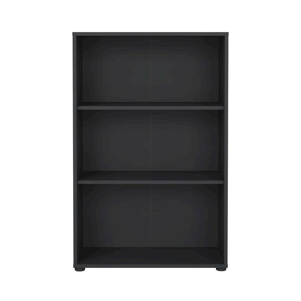 Back. FurniFact - Modern 3-Shelf Bookcase with Adjustable Storage for Home Office - Gray.