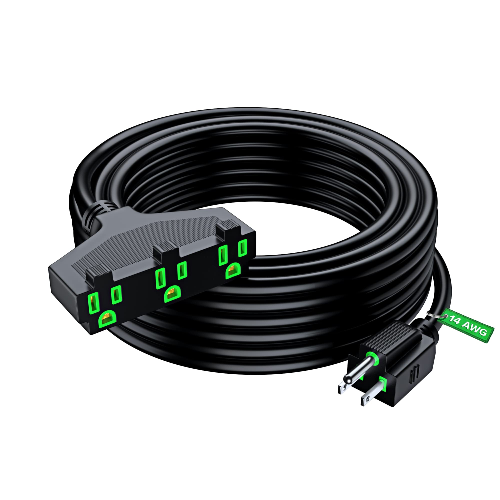Front. Maximm - Extension Cord 50 Feet, SJTW Extension Cord with Multiple Outlets, 14 Gauge ETL Listed - Black.