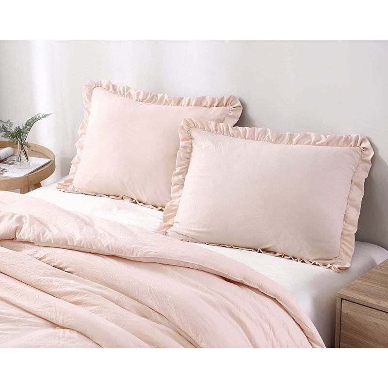 Left. Hivvago - Queen Oversized Pink Ruffled Edge Microfiber Comforter Set - Pink.