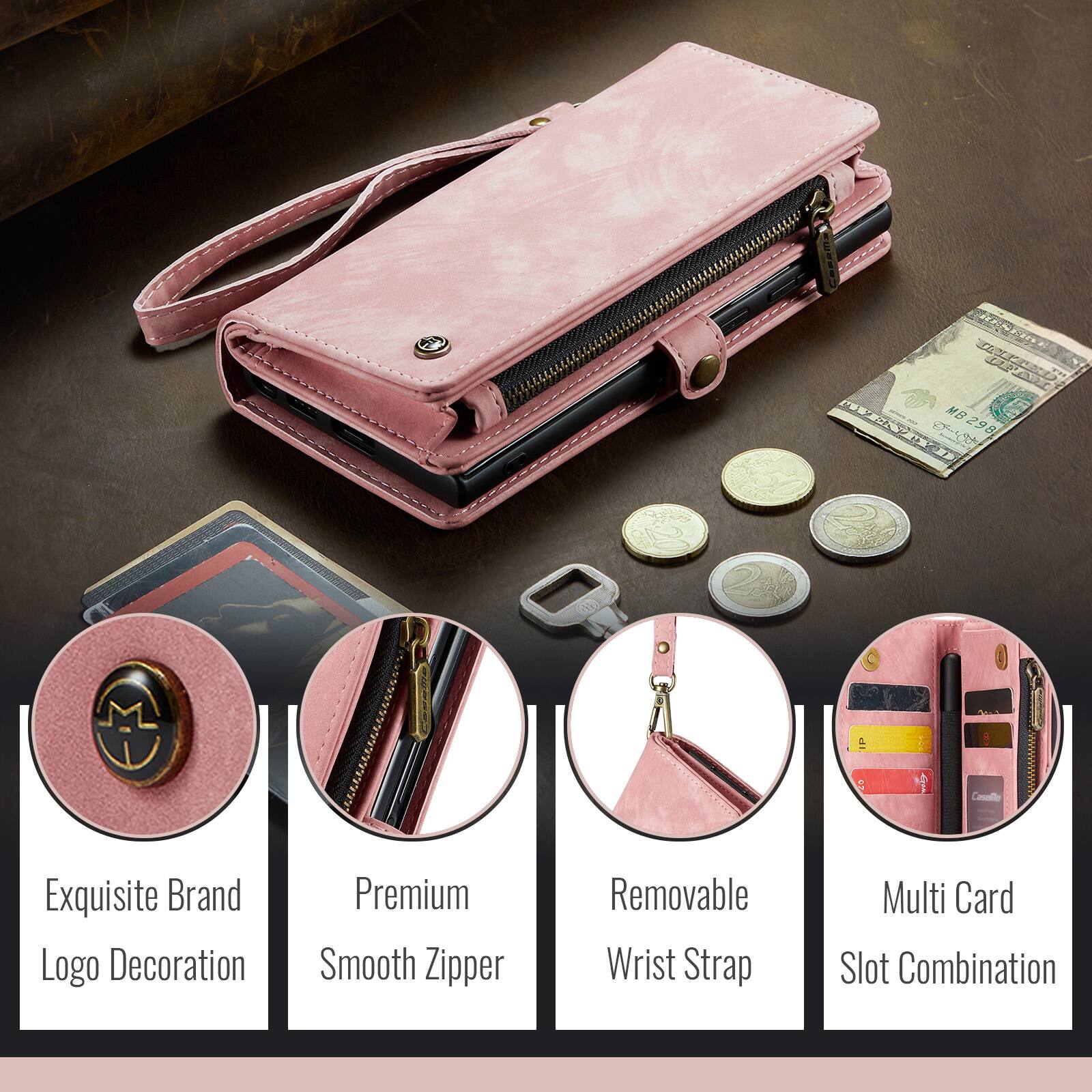 FCHre VT FWE M MB298

Conelte Exquisite Brand Logo Decoration Premium Smooth Zipper Removable Wrist Strap Multi Card Slot Combination