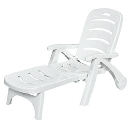 Costway - Folding Chaise Lounge Chair 5-Position Adjustable Rolling Recliner w/ Wheels - White