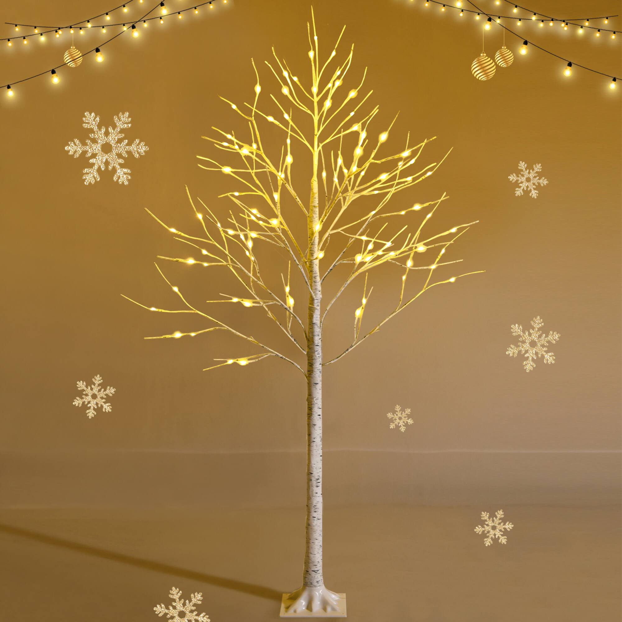 Gymax - 6 FT Pre-lit Birch Tree Artificial Twig Birch Tree Christmas Decor - White