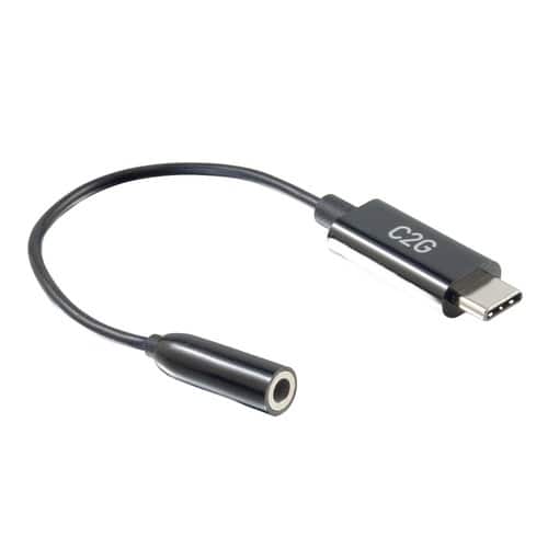 C2G - 757120544265 USB C to AUX Adapter - 3.5 Millimeter - USB C to Headphone Jack - First End: 1x Mini-Phone Stereo A - Black