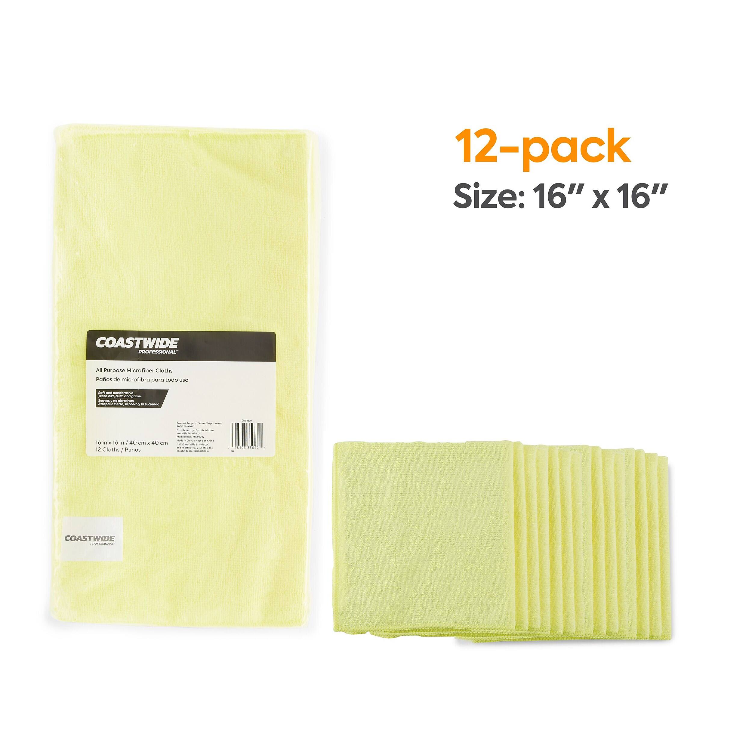 12-pack Size: 16" X 16"

COASTWIDE PROFESSIONAL
All Purpose Microfiber Cloths
Paos de microfibra para todo uso

16" x 8" in 40 x 40 cm
12 Cloths / Paos

COASTWIDE