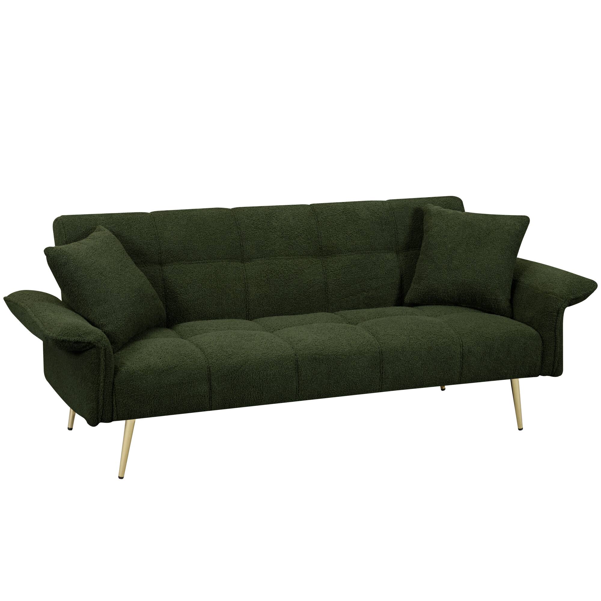 Alt View 4. GOODSILO - Space-Saving Convertible Sofa Bed with Folding Armrests | Double Sleeper for Living Rooms & Apartments - Green.