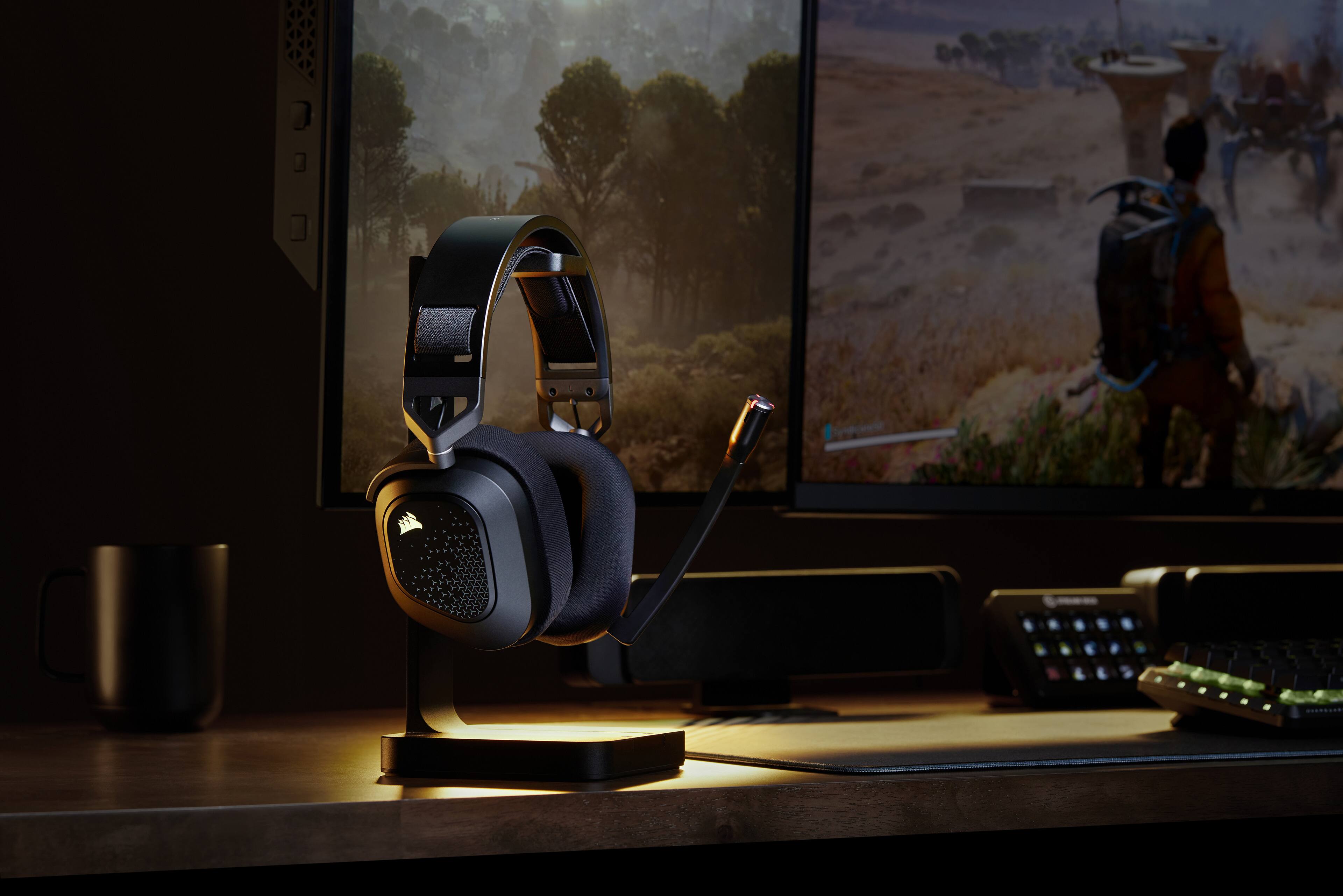 Alt View 10. CORSAIR - HS80 v2 Max Wireless Gaming Headset with 2.4GHz + Bluetooth Simultaneous for PC, PS5, PS4, Switch, Mobile - Steel Gray.