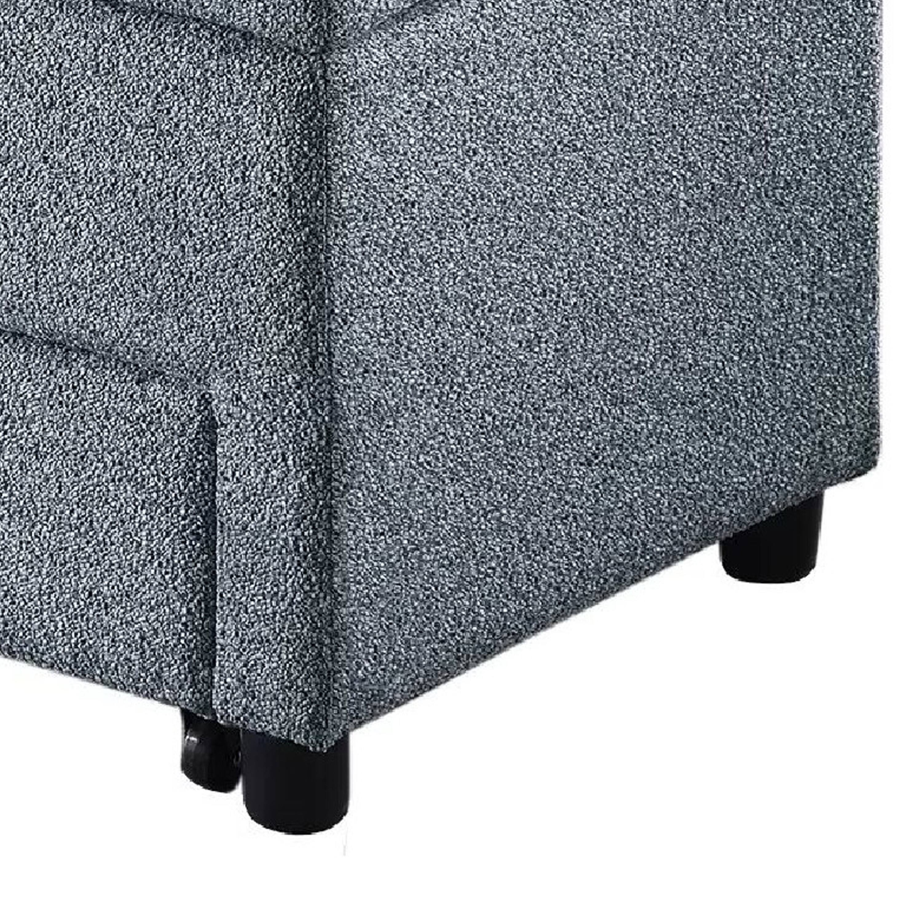 Alt View 3. Manhattan Lane - Kenny Ottoman, Underseat Drawer, Gray Button Tufted Boucle 60 Inch - Gray, Black.