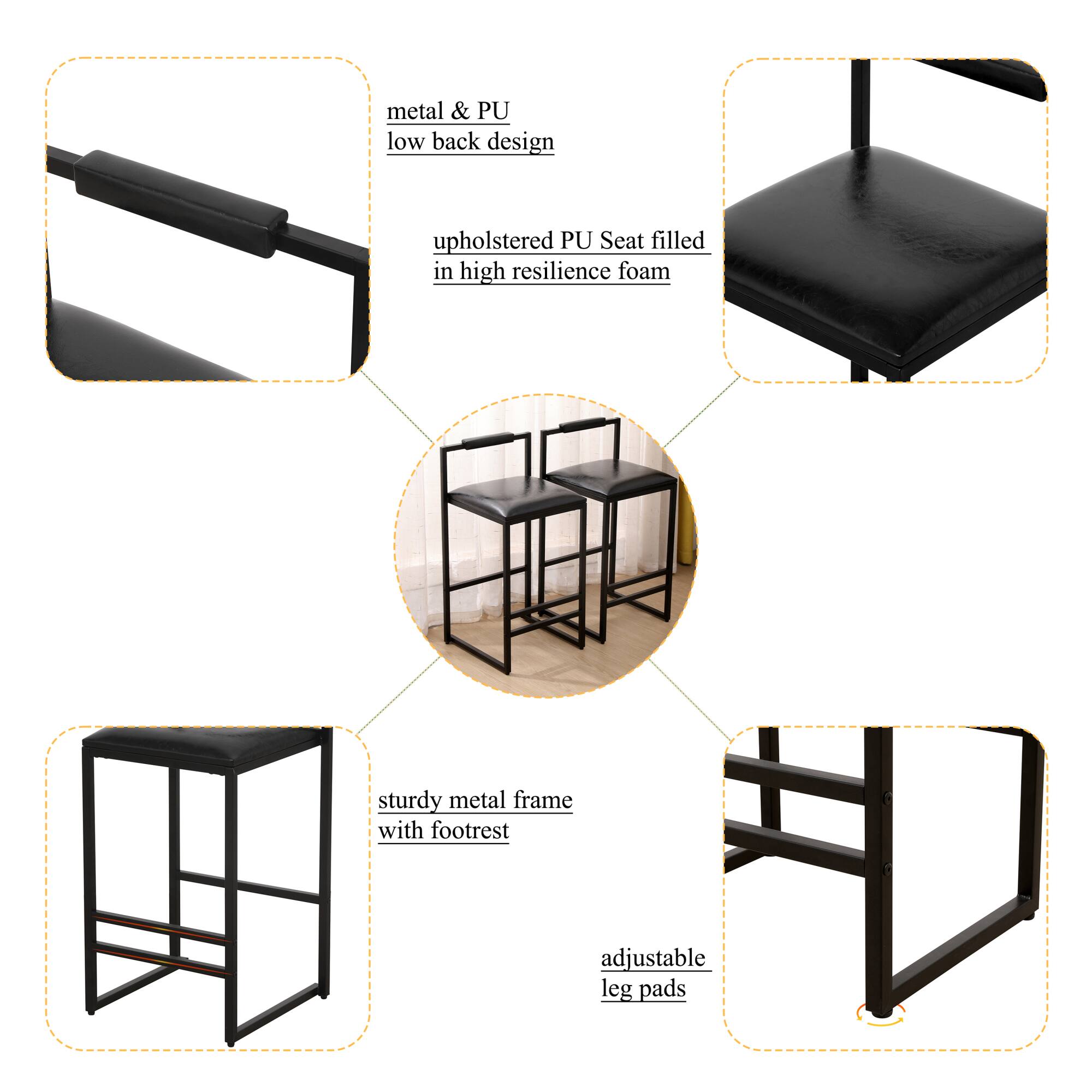 metal & PU low back design upholstered PU Seat filled in high resilience foam sturdy metal frame with footrest adjustable leg pads