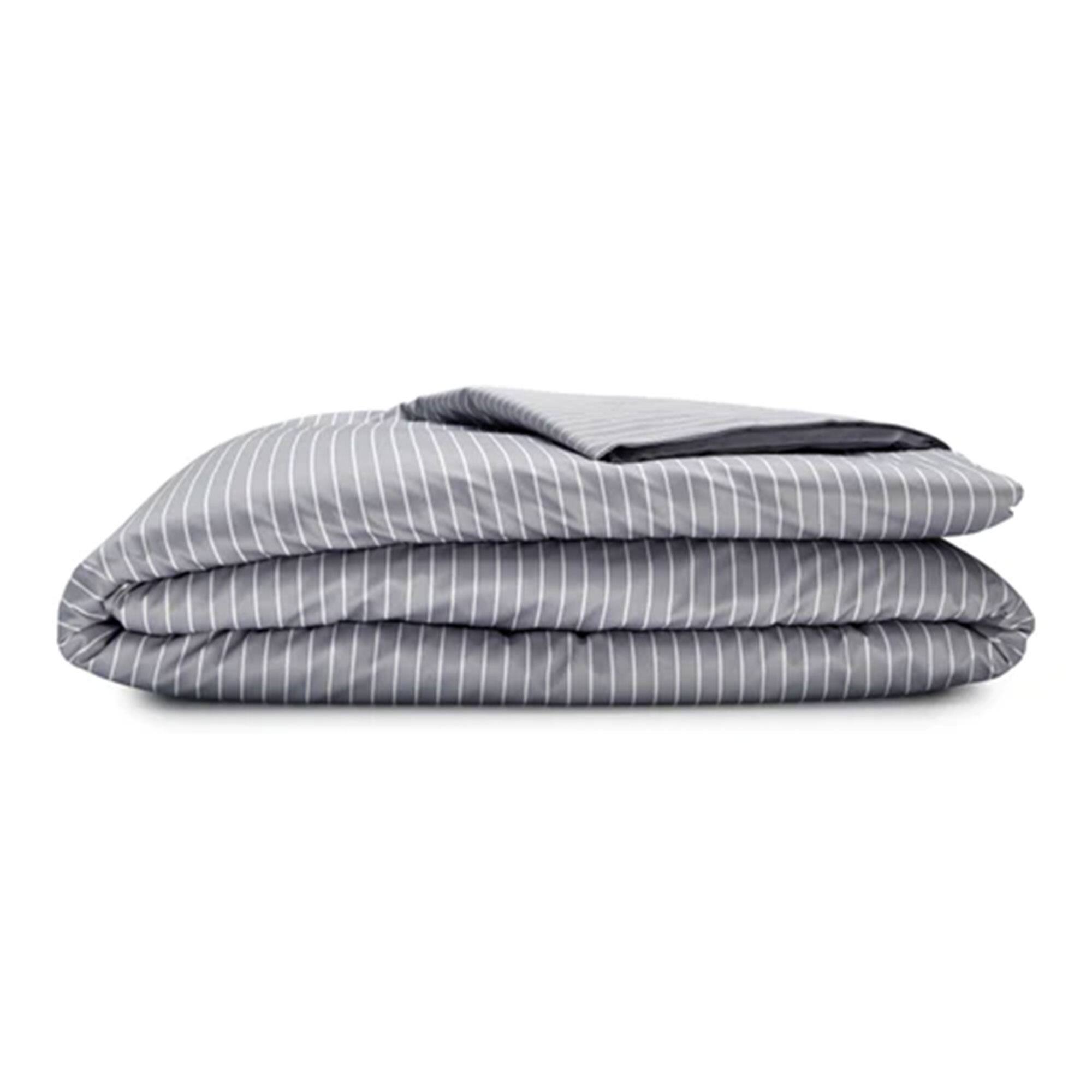 Sleepgram - Supima 400 Thread Count Cotton Duvet Cover with Travel Bag, Twin, Grey - Grey Stripe