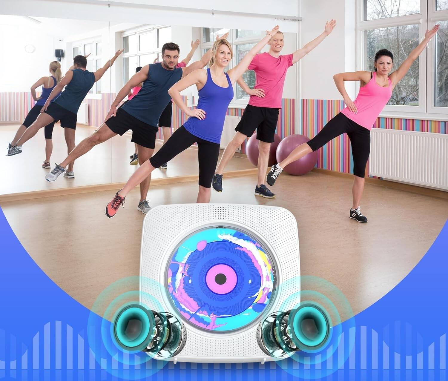 Alt View 3. FINEAK - Portable Bluetooth CD Player-Rechargeable Home & Wall Mount with Speakers - White.