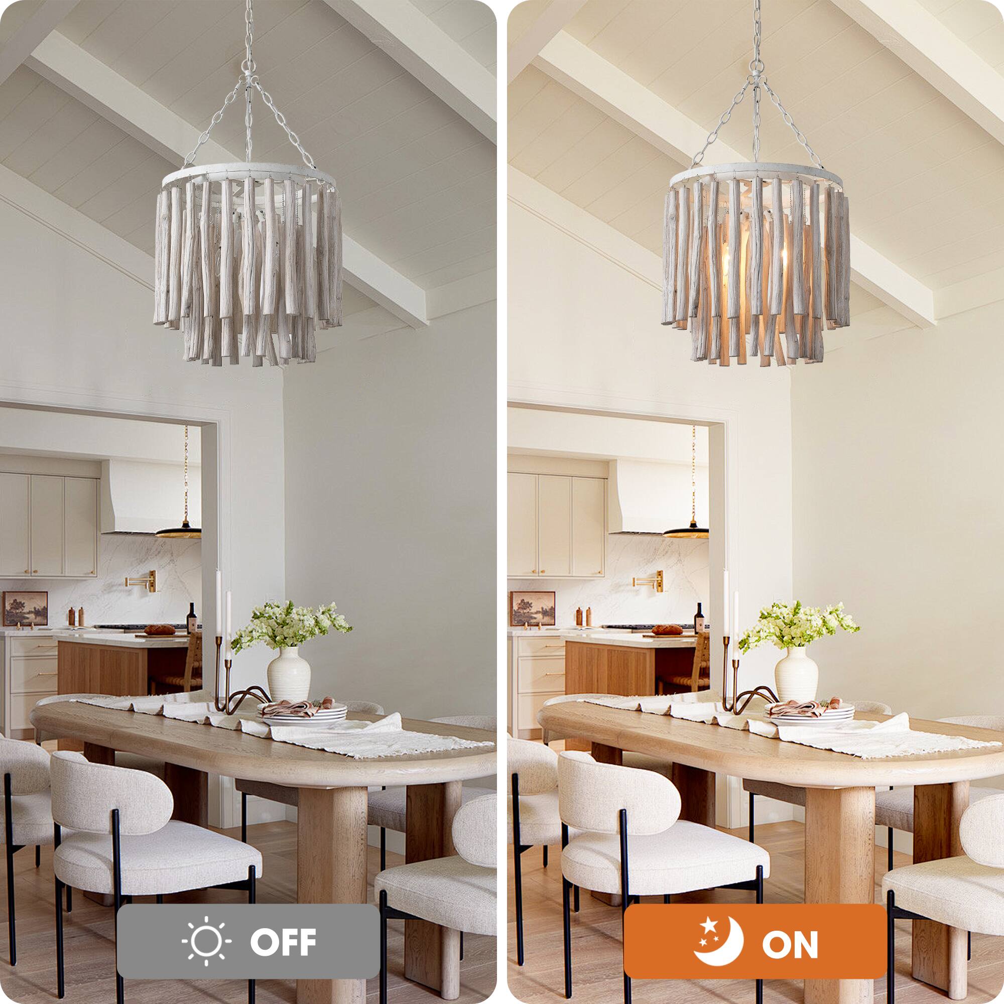 Alt View 5. Parrot Uncle - 17"W Farmhouse White Wooden Adjustable 4-Light Chandelier - White.