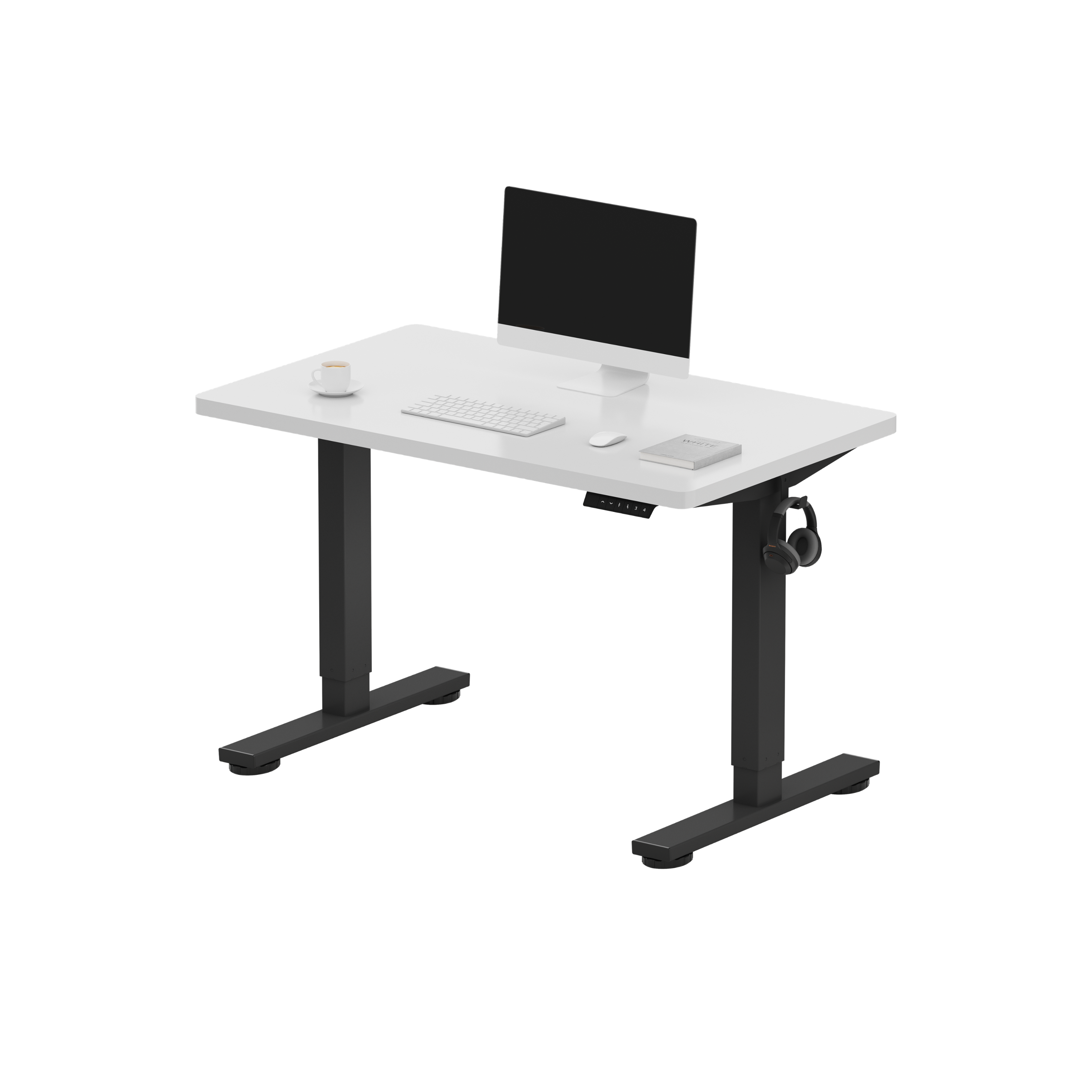 FlexiSpot - E2 40''W Electric Adjustable Standing Desk Chipboard, /Black - White