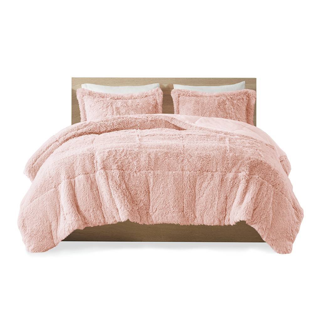 Left. Hivvago - Twin/Twin XL Pink Blush Soft Sherpa Faux Fur 2-Piece Comforter Set - Pink Blush.
