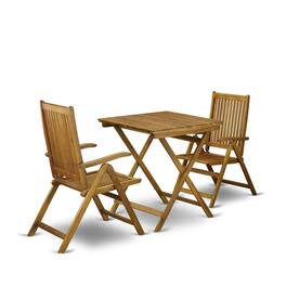 East West Furniture - 3-Pc Wood Patio Dining Set Consists of a Folding Outdoor Table and 2 Outdoor Camping Chairs - Finish - Natural Oil