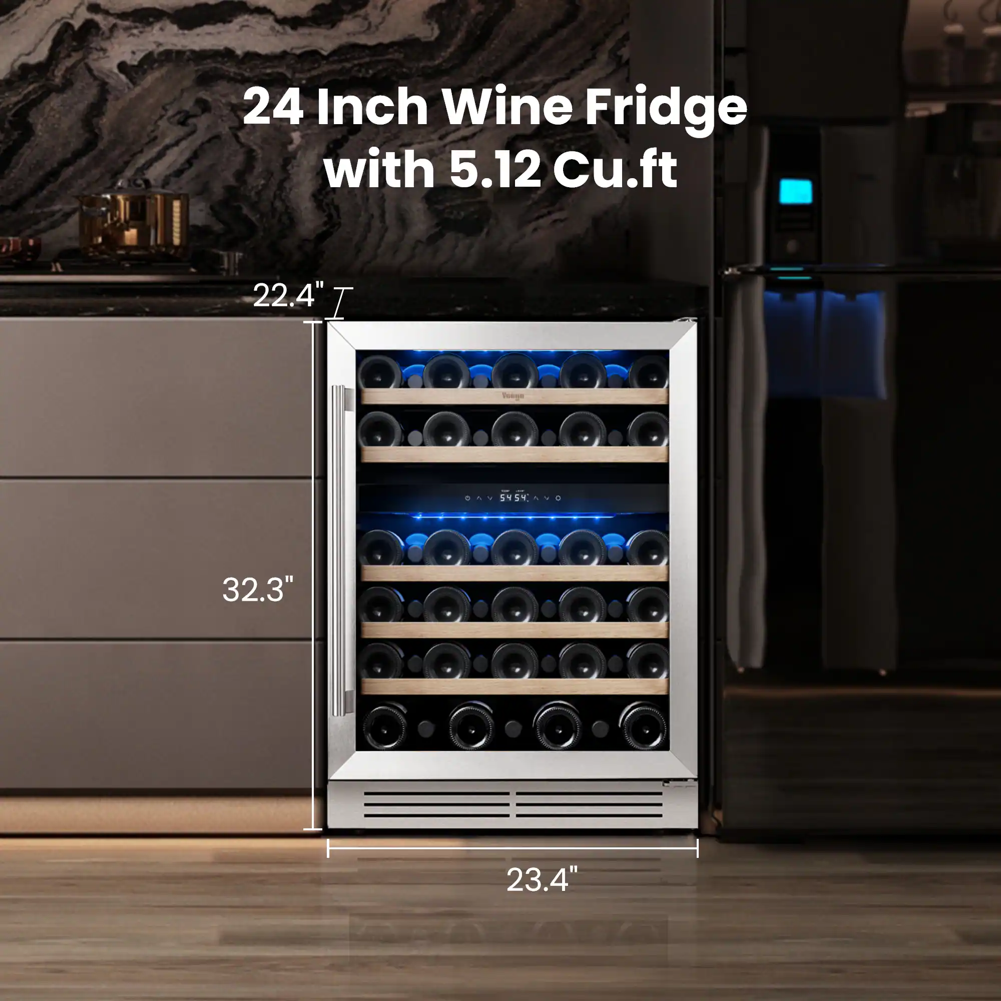 24 Inch Wine Fridge with 5.12 Cu.ft  
22.4" T  
32.3"  
23.4"