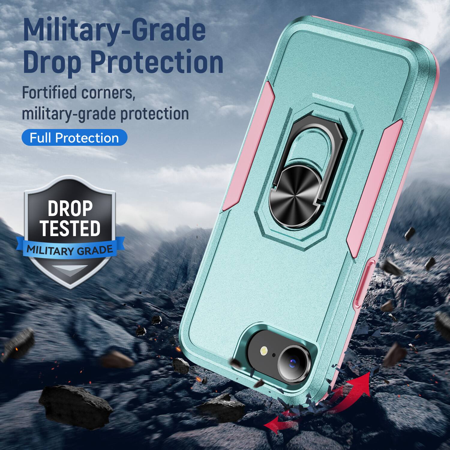Military-Grade Drop Protection  
Fortified corners, military-grade protection  
Full Protection  

DROP TESTED  
MILITARY GRADE