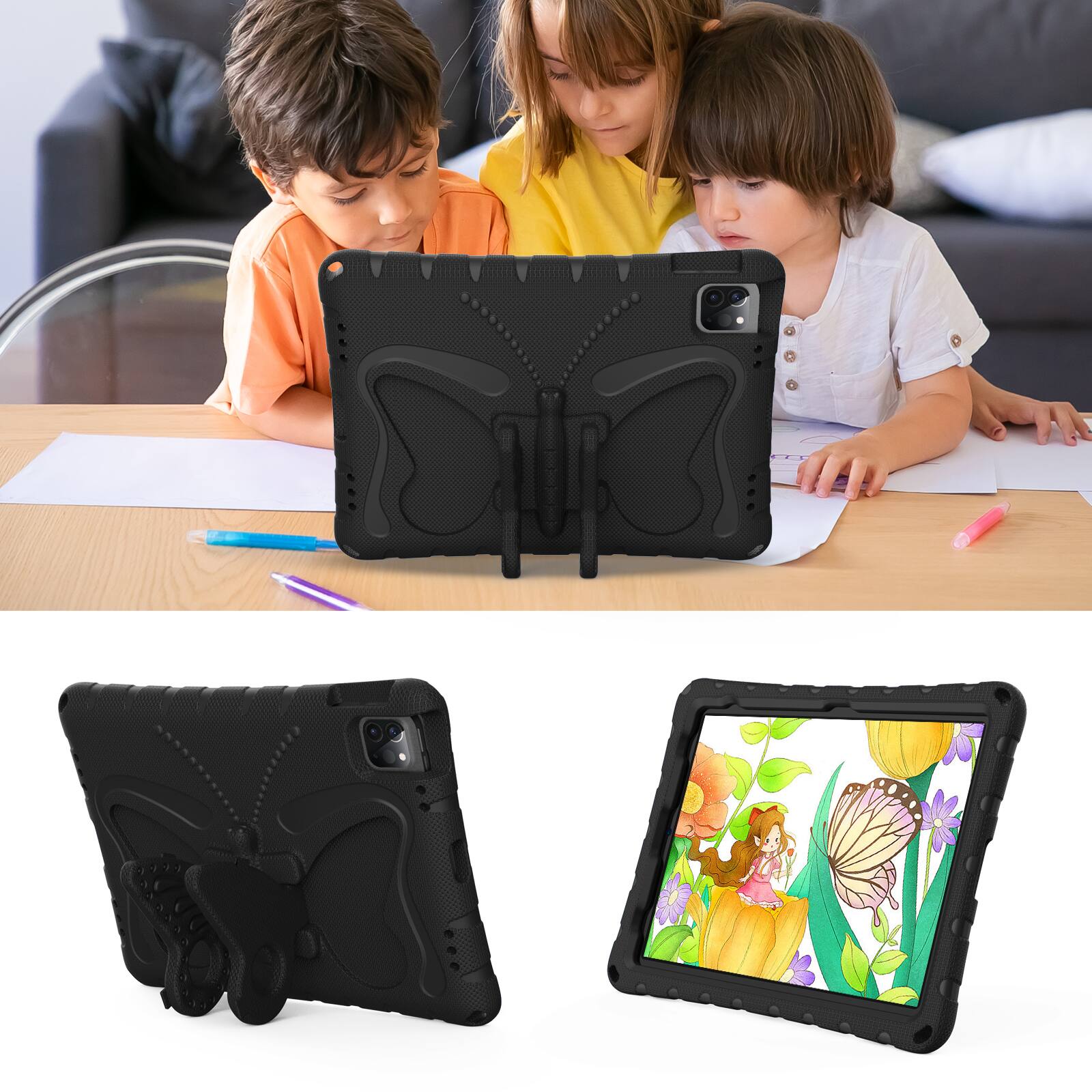 Alt View 2. Dteck - Kids Case for Apple iPad (A16) 11" 2025/Pro 11 (2024)/10th Gen (2022) with Strap & Stand,Shockproof EVA Protective Cover - Black.