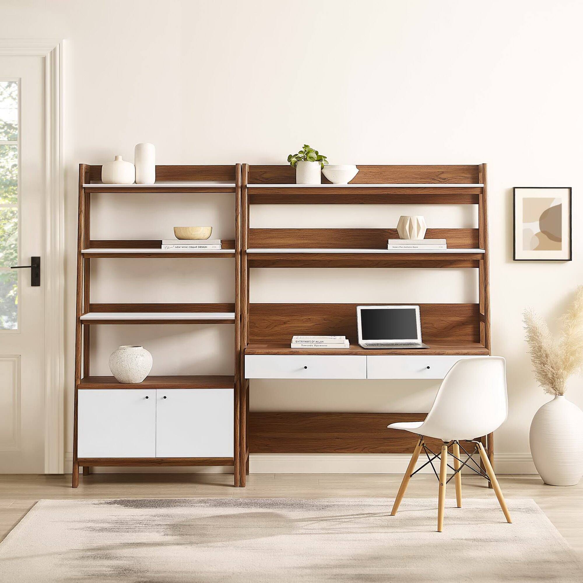 Back. Modway - Bixby 2-Piece Wood Office Desk and Bookshelf by Modway - Walnut White.