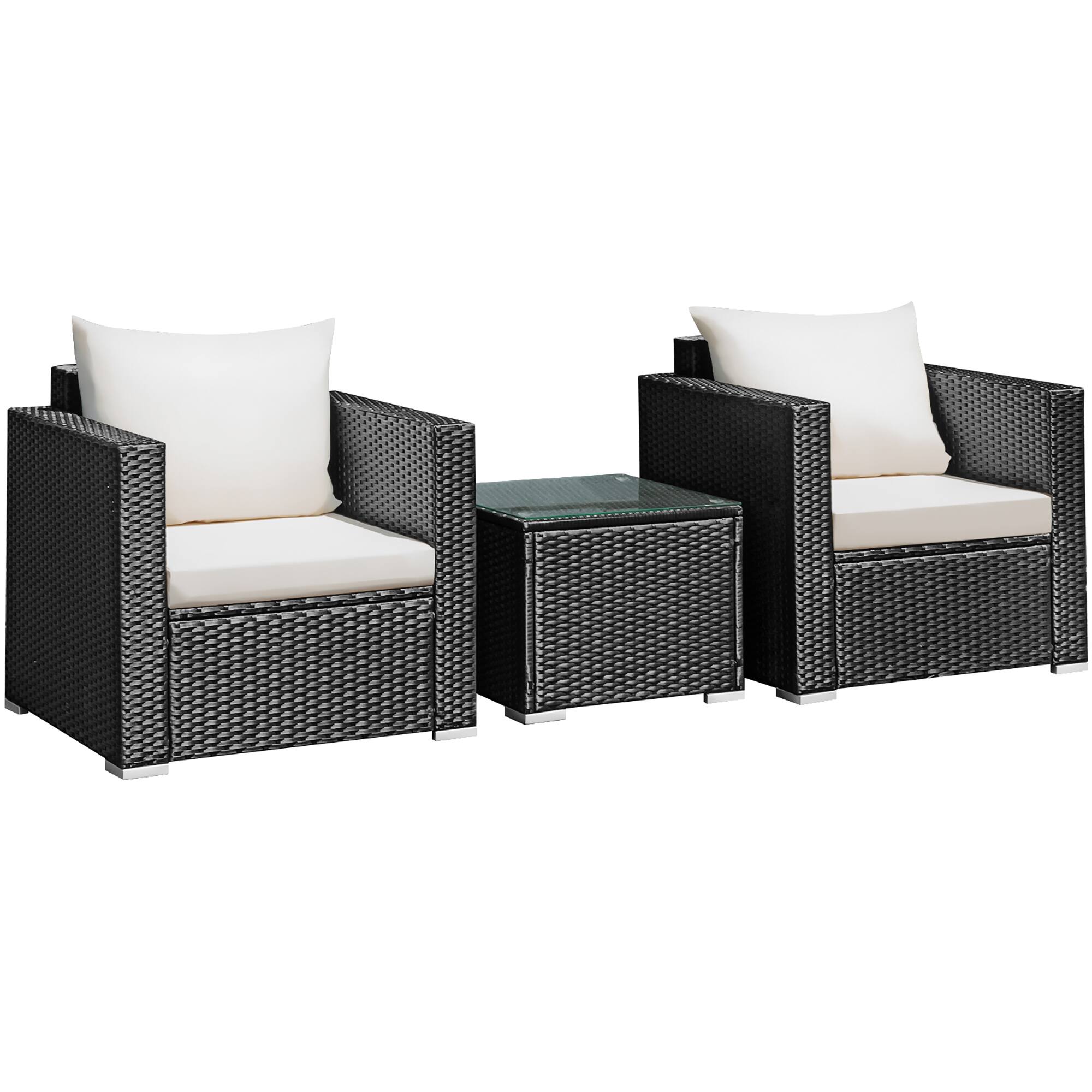 Angle. Costway - 3PCS Patio wicker Furniture Set Conversation Rattan Sofa Set w/Cushion Garden - Black,White.