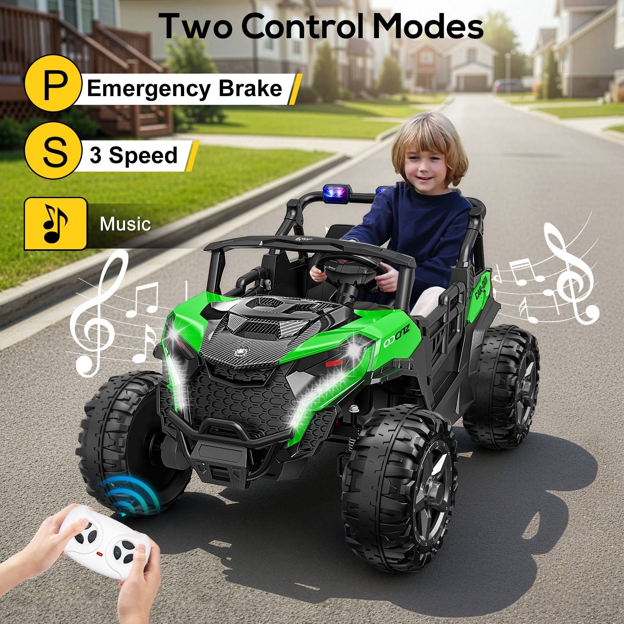 Two Control Modes

P Emergency Brake

S 3 Speed

Music