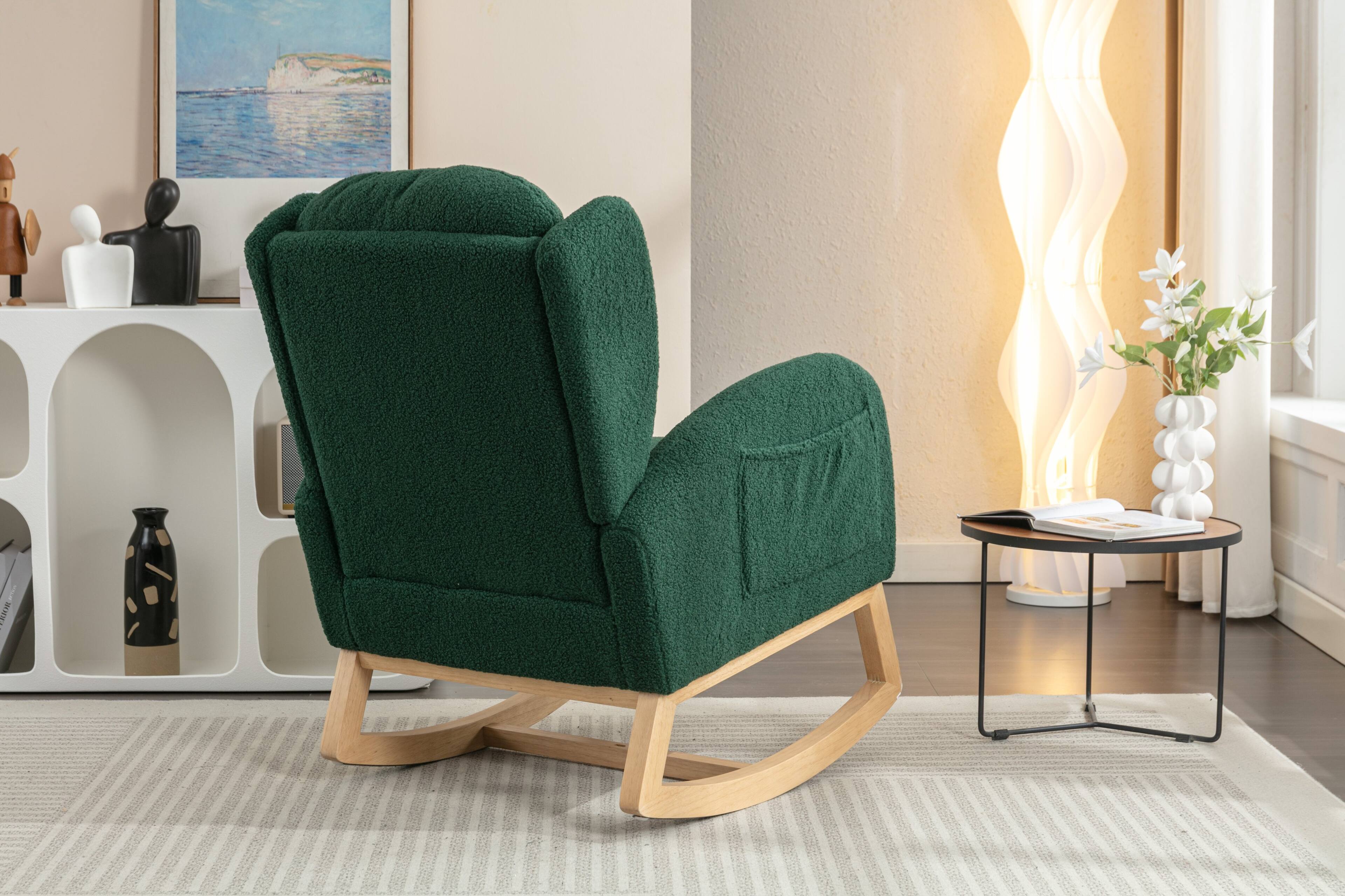 Left. Anysun - Teddy Fabric Rocking Chair With Packet Wood Legs - Green.