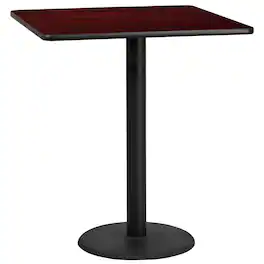 Flash Furniture - Stiles 36'' Square Mahogany Laminate Table Top with 24'' Round Bar Height Table Base - Brown