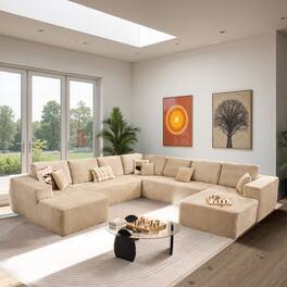 Ovios - 133" Modular Sectional Sofa with Chaise, U-Shaped Couch for Living Room - Beige(B2)
