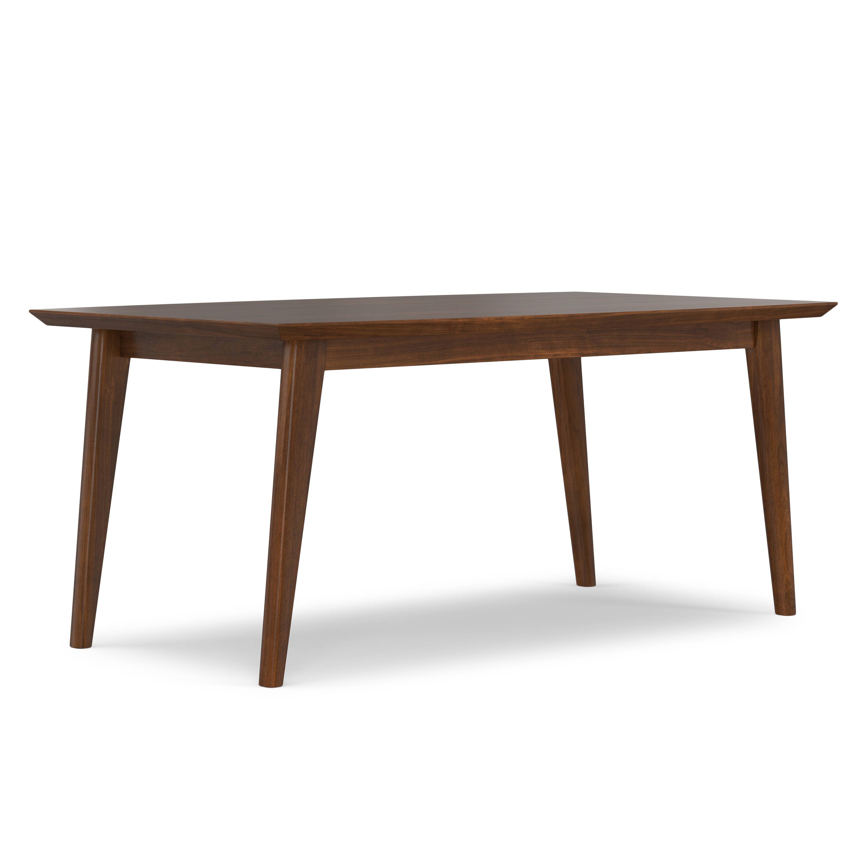 Front. Simpli Home - Draper SOLID WOOD and Rubberwood 66 inch x 40 inch Rectangle Mid Century Modern Dining Table in WALNUT WOOD - Walnut Veneer.