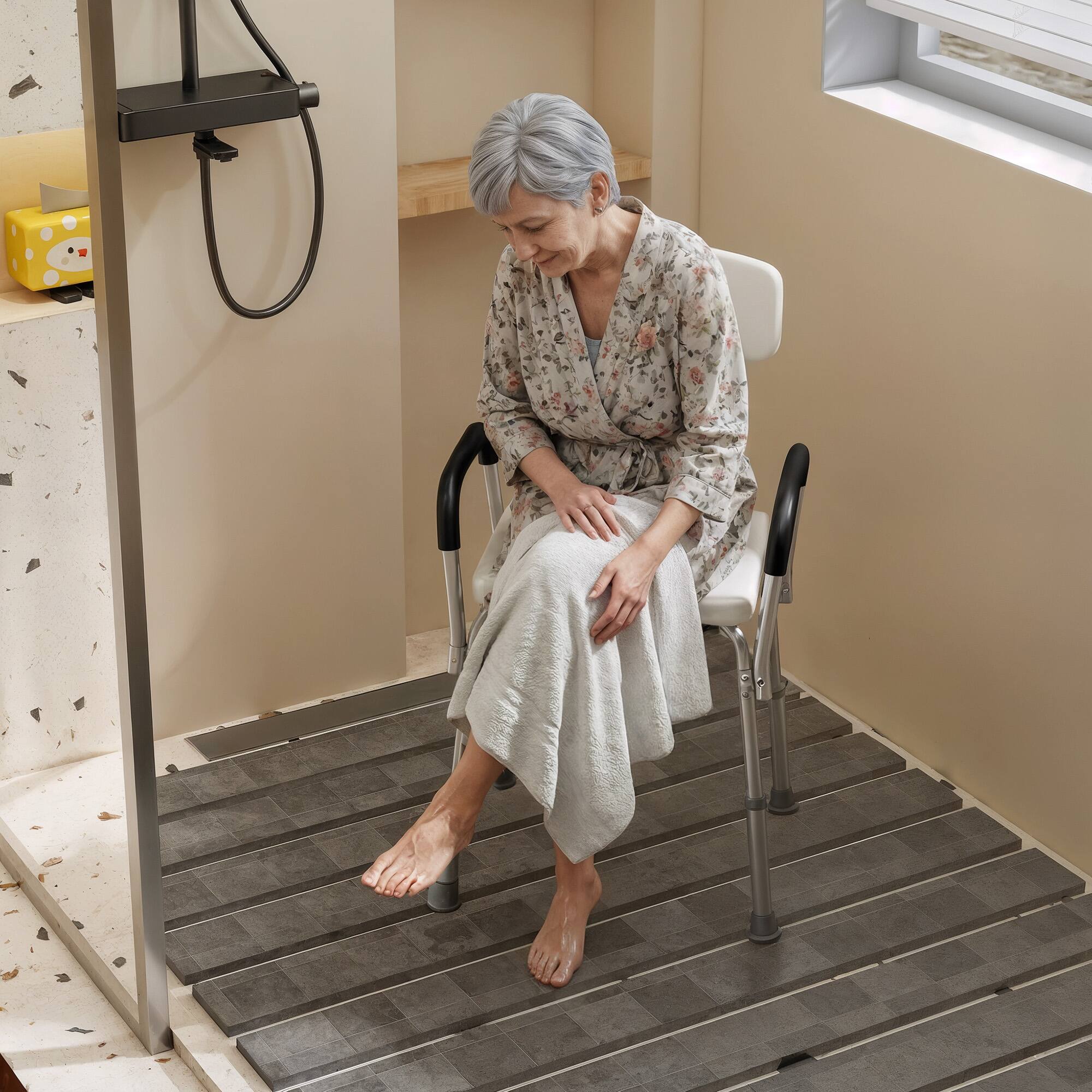 Alt View 8. Homcom - Shower Chair, Mobility Medical Grade Bath Chair, Adjustable Shower Bench with Removable Armrests for Seniors, Handicap - White.