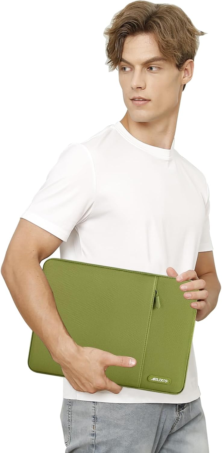 Alt View 1. mosiso - 13 inch Laptop Sleeve with Pocket, Polyester Vertical Case for MacBook Air/Pro/Neo 13 inch A18/M5/M4/M3/M2/M1 2026-2016 - Chartreuse.