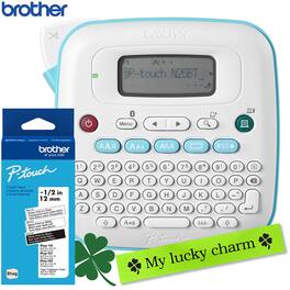 PTN25BT P-Touch Personal Connected Label Maker Brother P-touch Btag Label Tape BTAG3M01 Bundle - White