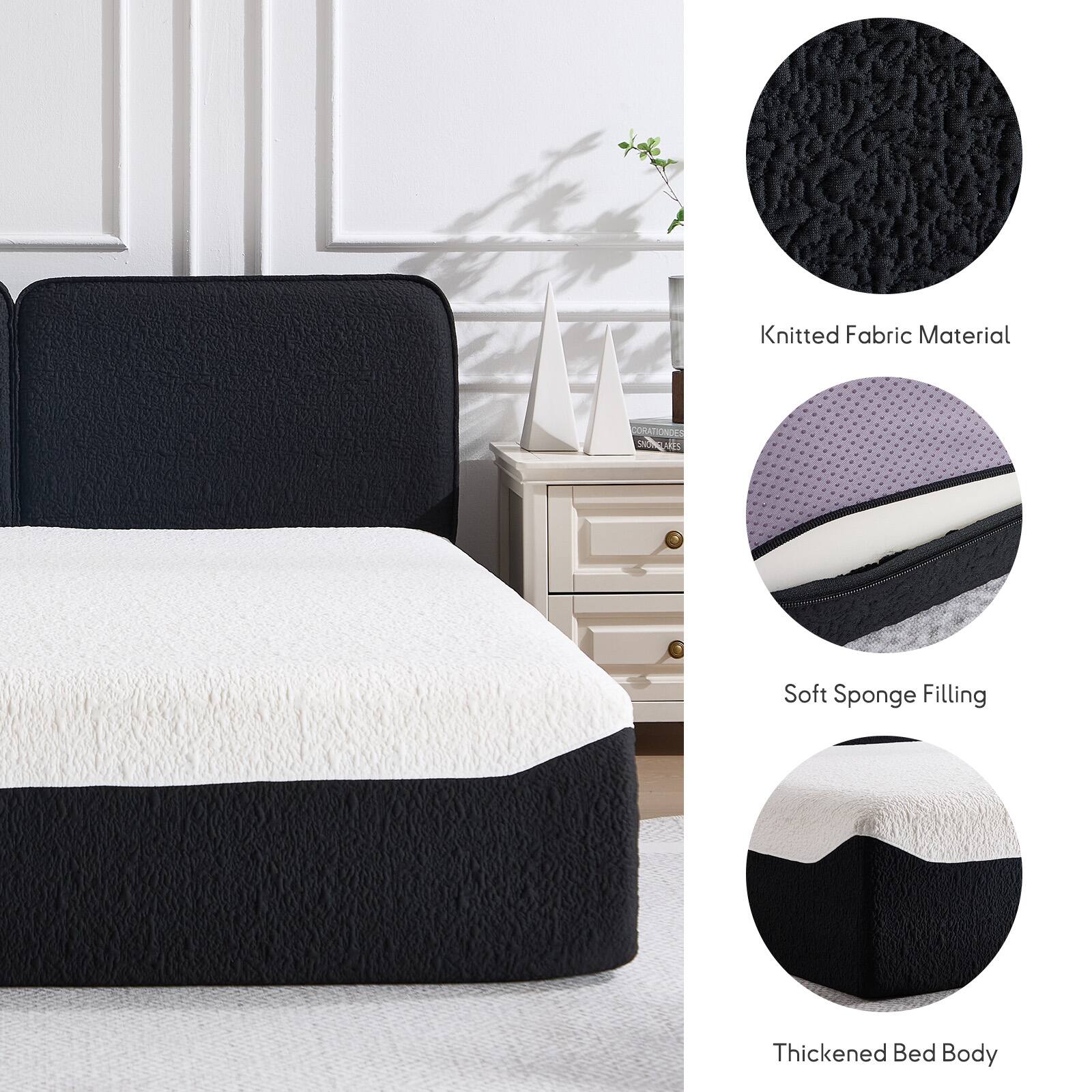 Knitted Fabric Material  
Soft Sponge Filling  
Thickened Bed Body