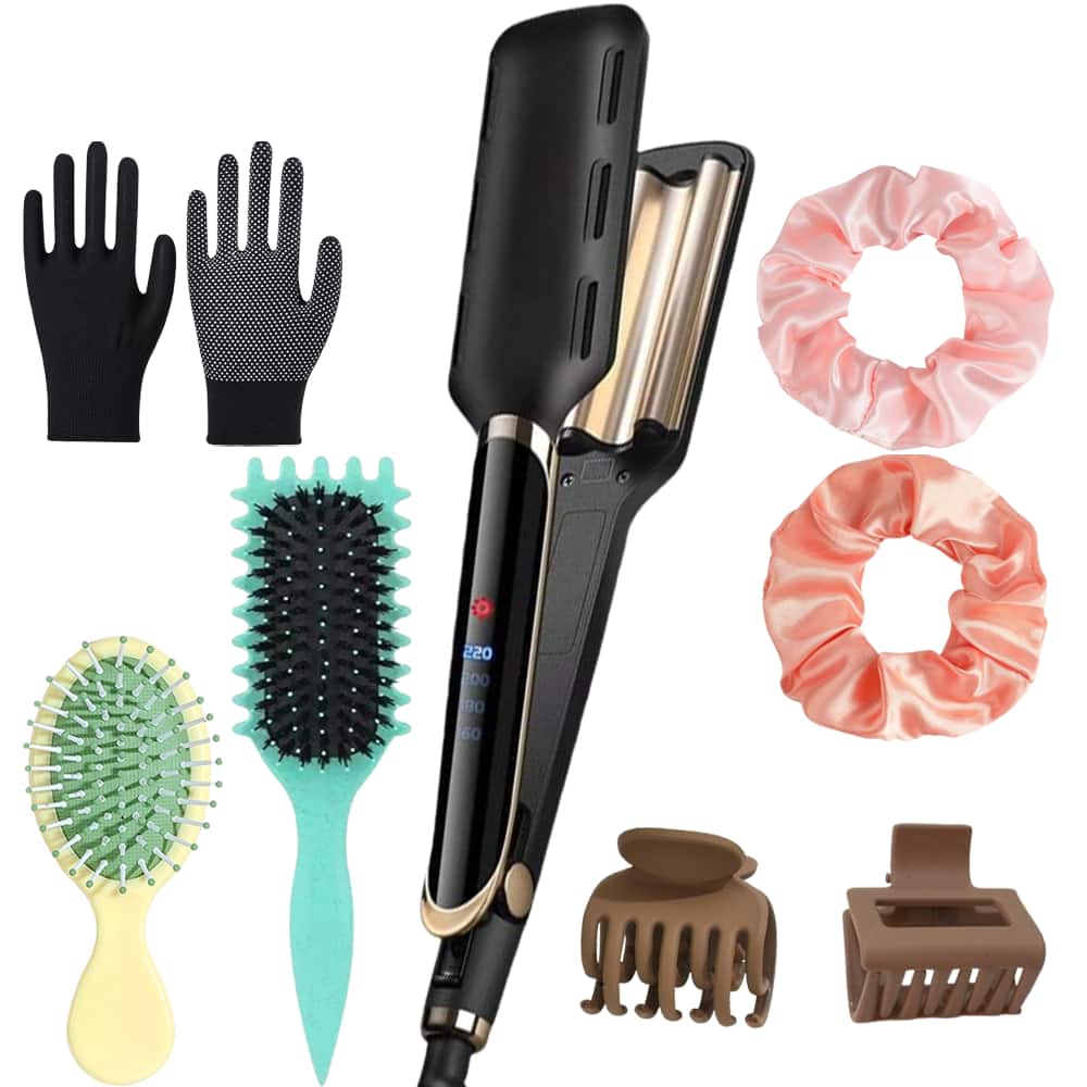 Morfone - 9-in-1 Digital Display Water Ripple Egg-Shaped Curling Iron, 26mm Large Wool Curling Barrel, Bangs Curling Clip
