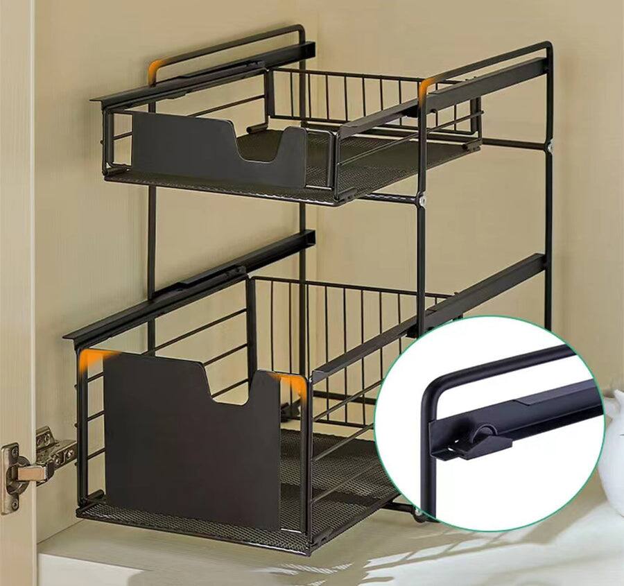 Left. Adivo - Kitchen Pantry Storage Organiser with Pull-Out Drawer, Durable Carbon Steel Spice Rack - Black.