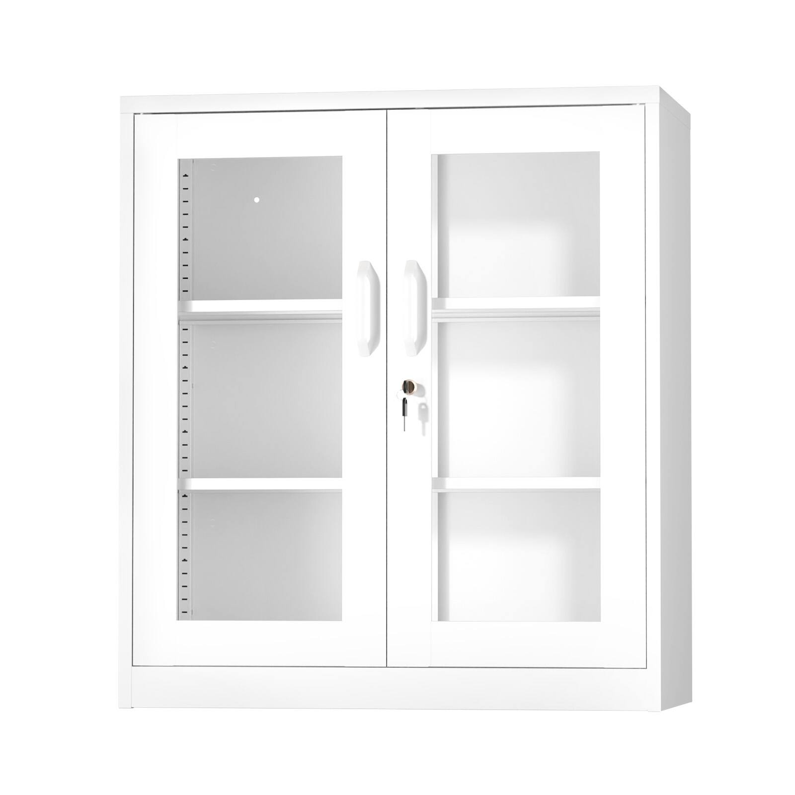 Alt View 4. Winado - Metal Lockable Display Cabinet Bookshelf Bookcase with Glass Door & Shelves for Kitchen Office Living Room Pantry Garage - White.