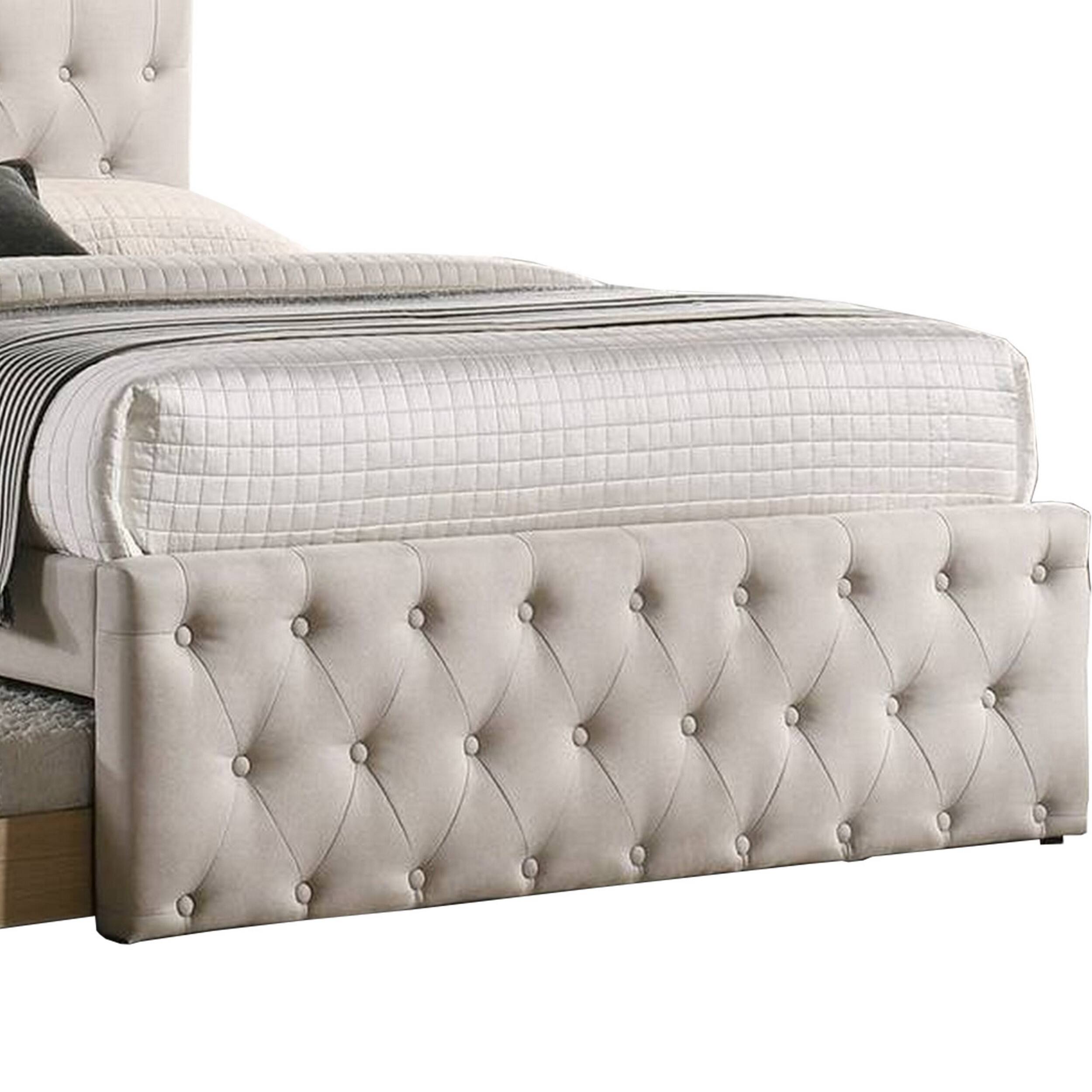 Alt View 2. Manhattan Lane - Nek Wood Full Size Upholstered Bed with Twin Trundle, Taupe Burlap Frame - Taupe.