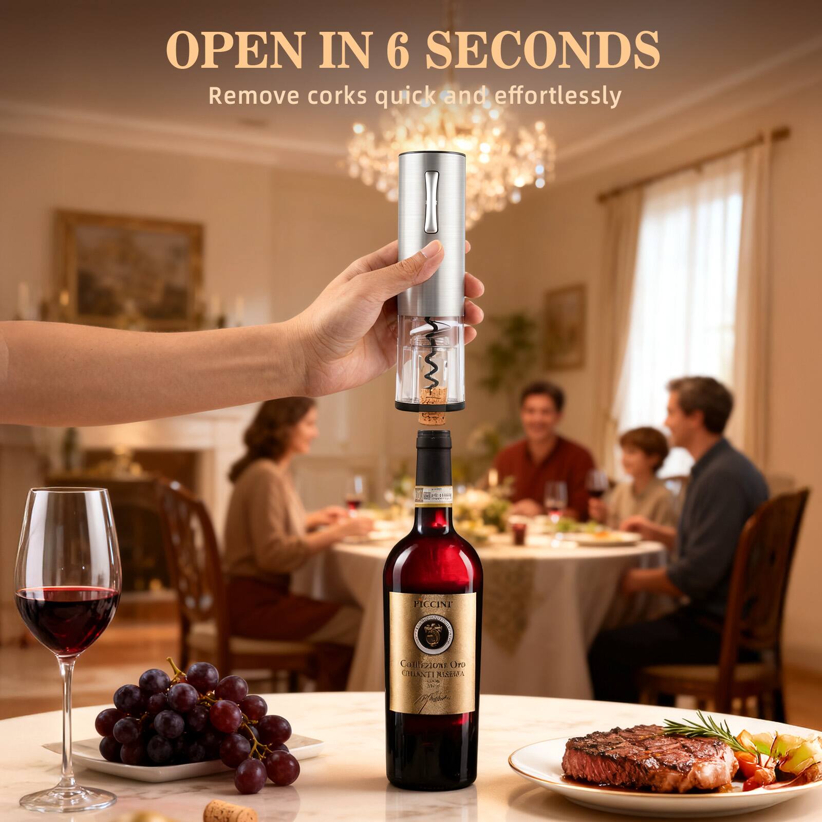 OPEN IN 6 SECONDS  
Remove corks quick and effortlessly  

PICCINI  
Calabria Oro  
Chianti Riserva