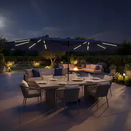 Famapy - Double Top Patio Umbrella with LED Lights Outdoor Market UmbrellaLarge Twin Canopy Deck Umbrella for Patio Garden - Navy blue