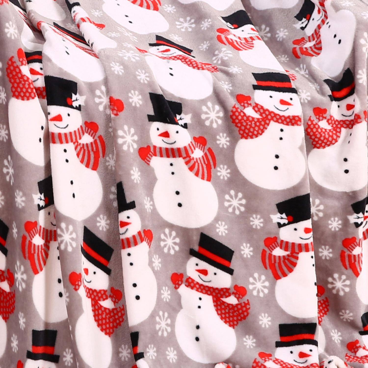 Alt View 3. Noble House - Plazatex Big Christmas Snowman All Season Plush Decorative Christmas Throw Blanket 50" X 60" Grey - Grey.