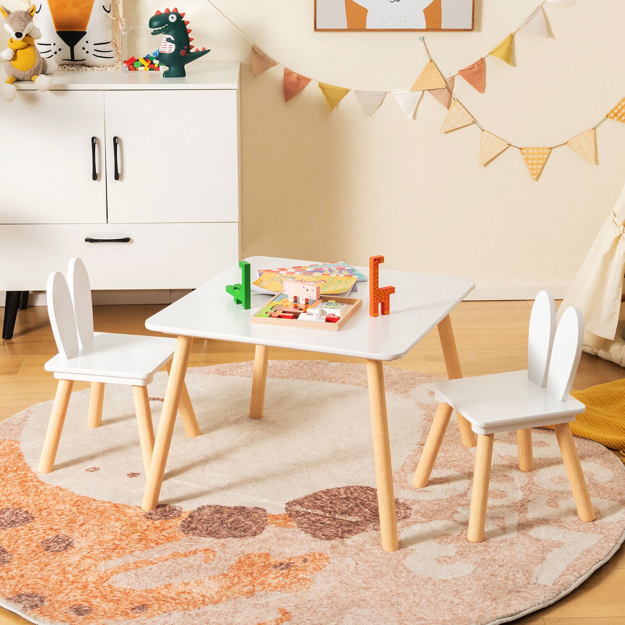 Alt View 2. Gymax - Gymax 3 Pieces Kids Table & Chairs Set Children Wooden Furniture Set w/Solid Wood Legs - White.